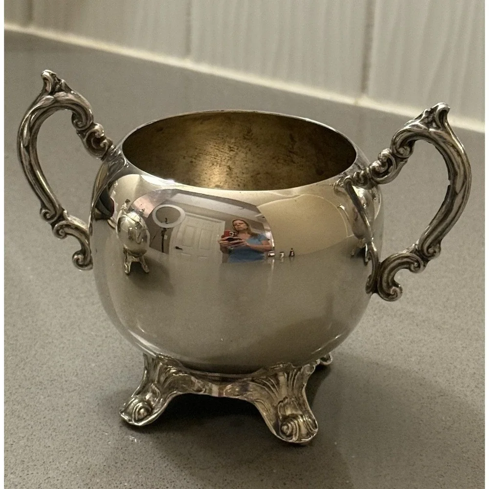 Vintage FB Rogers Silverplate Tea Coffee Pot Sugar Creamer W/ Lid Ornate Set 3